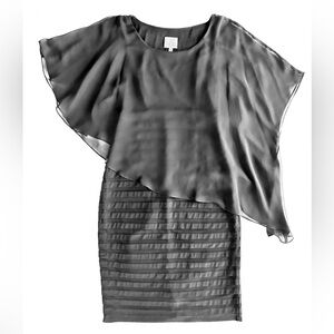 Adrianna Papell Chiffon Overlay Pleated Sheath Cocktail Dress, Black, size 4